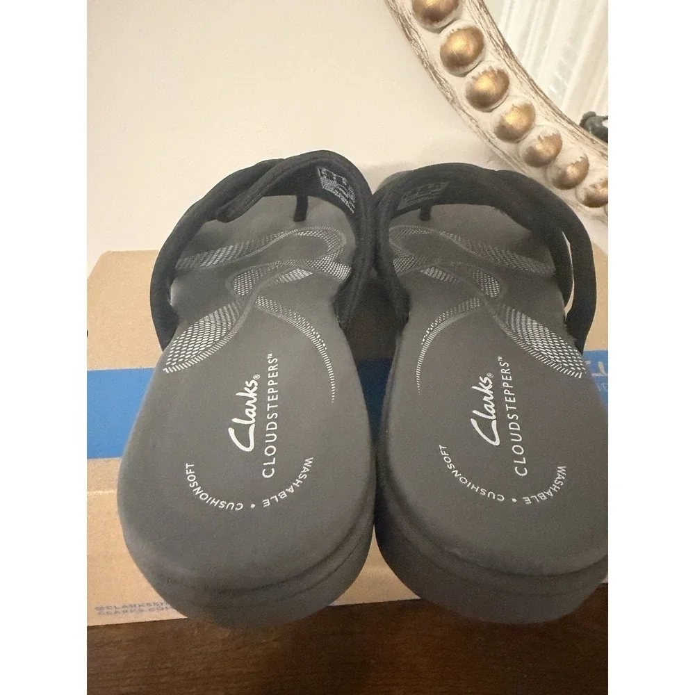 Clarks Cloudsteppers Breeze Rae Cam Black Gray Sandals Womens Size 8 M NWB
